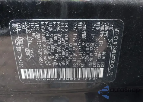 2021 Nissan Rogue S Intelligent Awd z USA, uszkodzony, nr VIN JN8AT3AB2MW228537